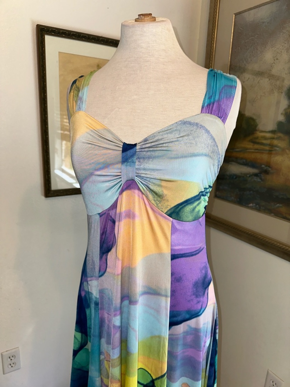 Pretty Woman Multicolor Watercolor Midi Dress Size Medium - Picture 3 of 12
